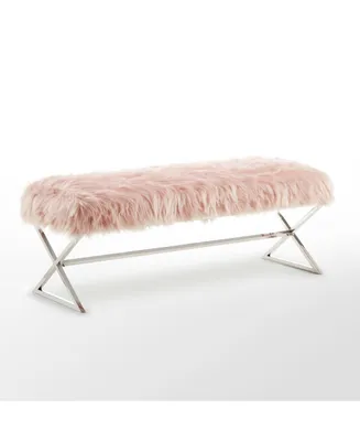 Inspired Home Aurora Faux Fur Bench with Metal X-Leg Frame