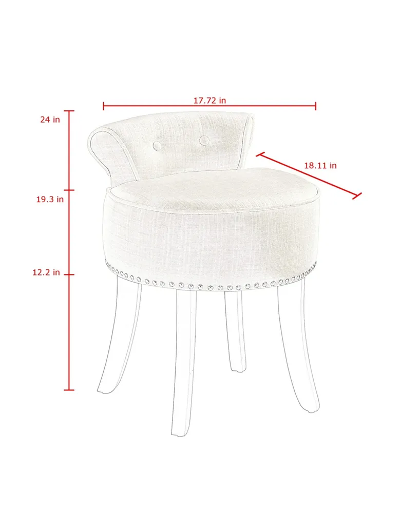 Inspired Home Taylor Upholstered Vanity Stool with Nailhead Trim