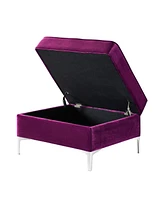 Inspired Home Giovanni Velvet Square Storage Ottoman with Metal Y-Legs