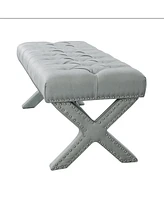 Inspired Home Louis Tufted Nailhead Bench with X-Legs