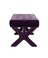 Inspired Home Louis Tufted Nailhead Bench with X-Legs