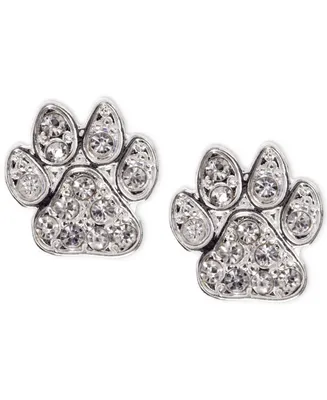 Pet Friends Jewelry Silver-Tone Pave Paw Stud Earrings
