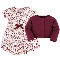 Touched by Nature Toddler Girls Cotton Dress and Cardigan 2pc Set