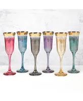 Lorren Home Trends Multicolor Flutes with a with Gold Band, Set of 6