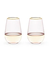 Twine Rose Crystal Stemless Wine Glass, Set of 2