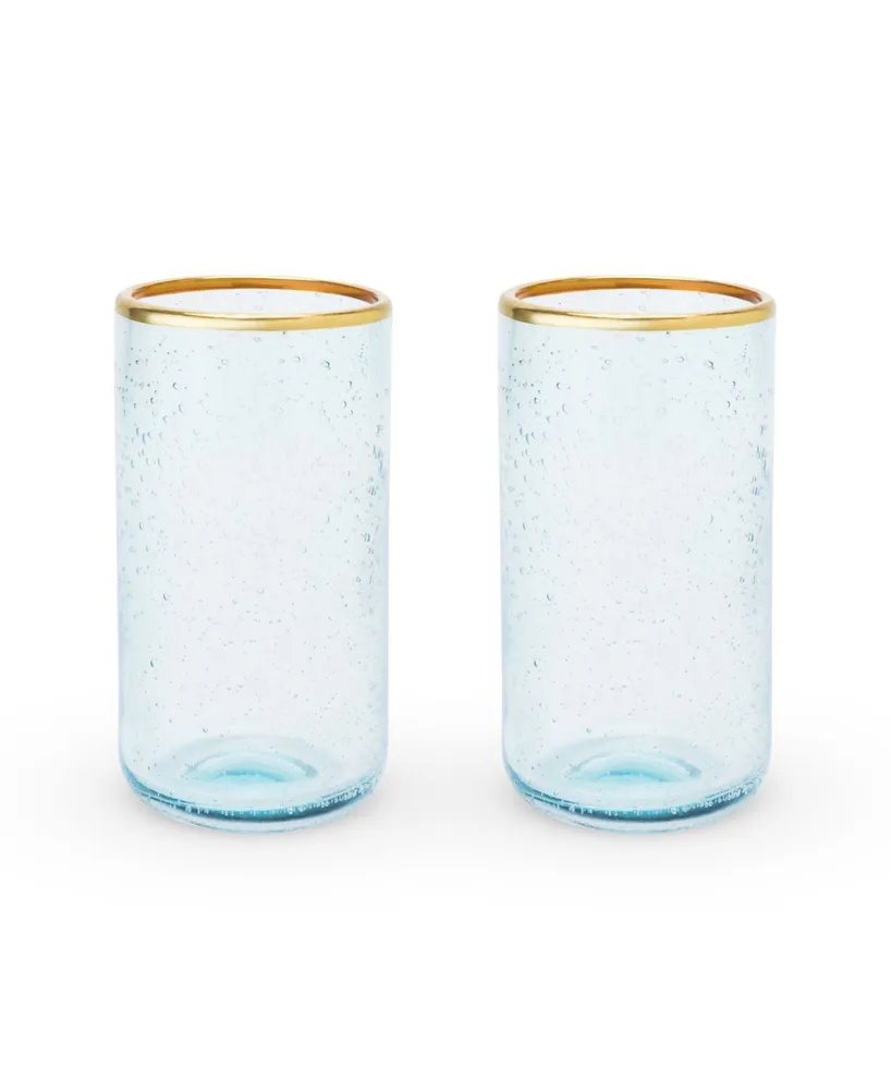 Twine Aqua Bubble Gold Rim Glass Tumblers, Set of 2, 16 Oz