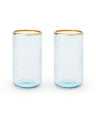 Twine Aqua Bubble Gold Rim Glass Tumblers, Set of 2, 16 Oz
