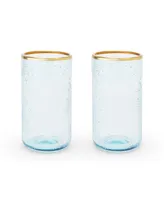 Twine Aqua Bubble Gold Rim Glass Tumblers, Set of 2, 16 Oz