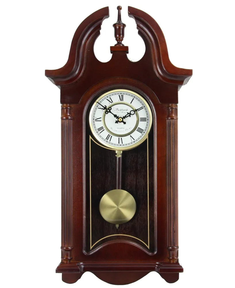 Bedford Clock Collection 26.5" Colonial Chiming Wall Clock with Roman Numerals