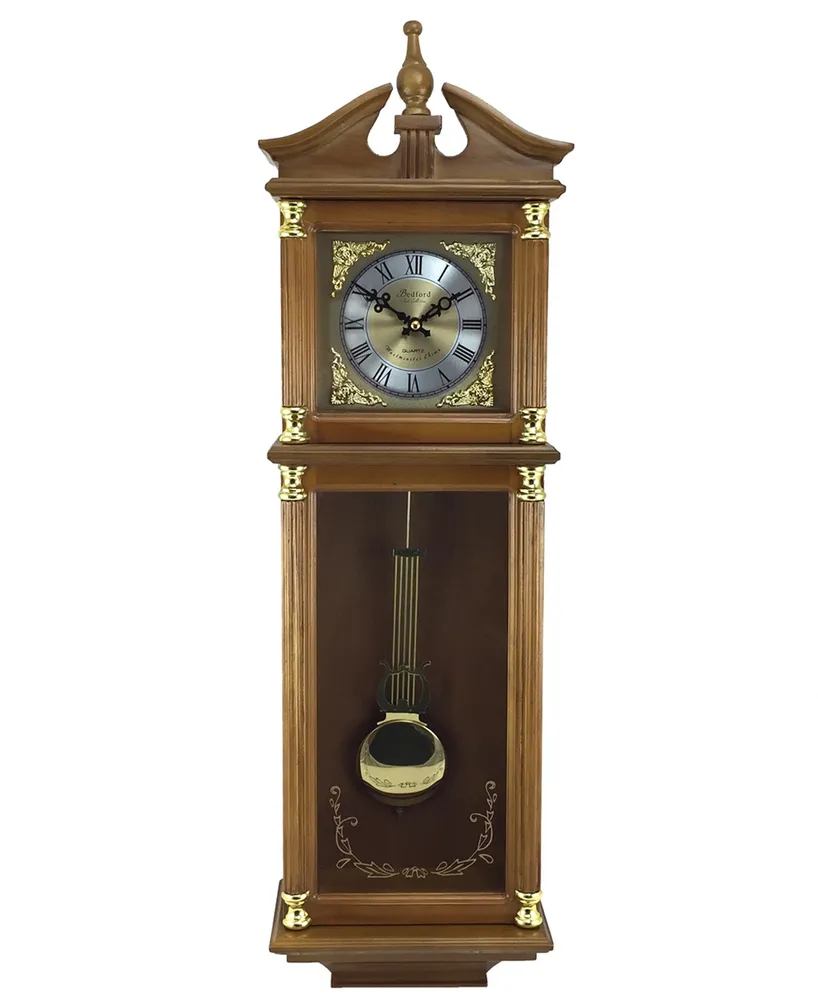 Bedford Clock Collection 34.5" Antique Chiming Wall Clock with Roman Numerals