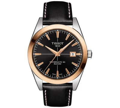 Tissot Men's Swiss Automatic Gentlemen Black Leather Strap Watch 40mm