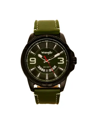 Wrangler Men's Watch, 48MM Black Ridged Case with Green Zoned Dial, Outer Zone is Milled with White Index Markers, Outer Ring Has is Marked with White