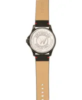 Wrangler Men's Watch, 48MM Ip Black Case, Black Zoned Dial with White Markers and Crescent Cutout , Date Function, Black Strap with Red Accent Stitch