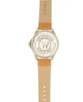 Wrangler Men's Watch, 48MM Ip Silver Case with White Dial, Second Hand Sub Dial, Tan Strap