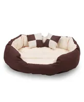 Happycare Textiles Durable Bolster Sleeper Oval Pet Bed with Removable Reversible Insert Cushion and Additional Two Pillow