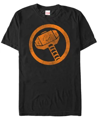 Marvel Men's Thor Distressed Orange Hammer Logo Short Sleeve T-Shirt