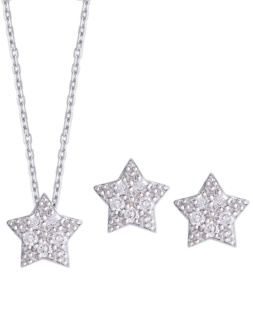 Diamond 1/4 ct. t.w. Star Pendant Necklace and Stud Earrings set in Sterling Silver