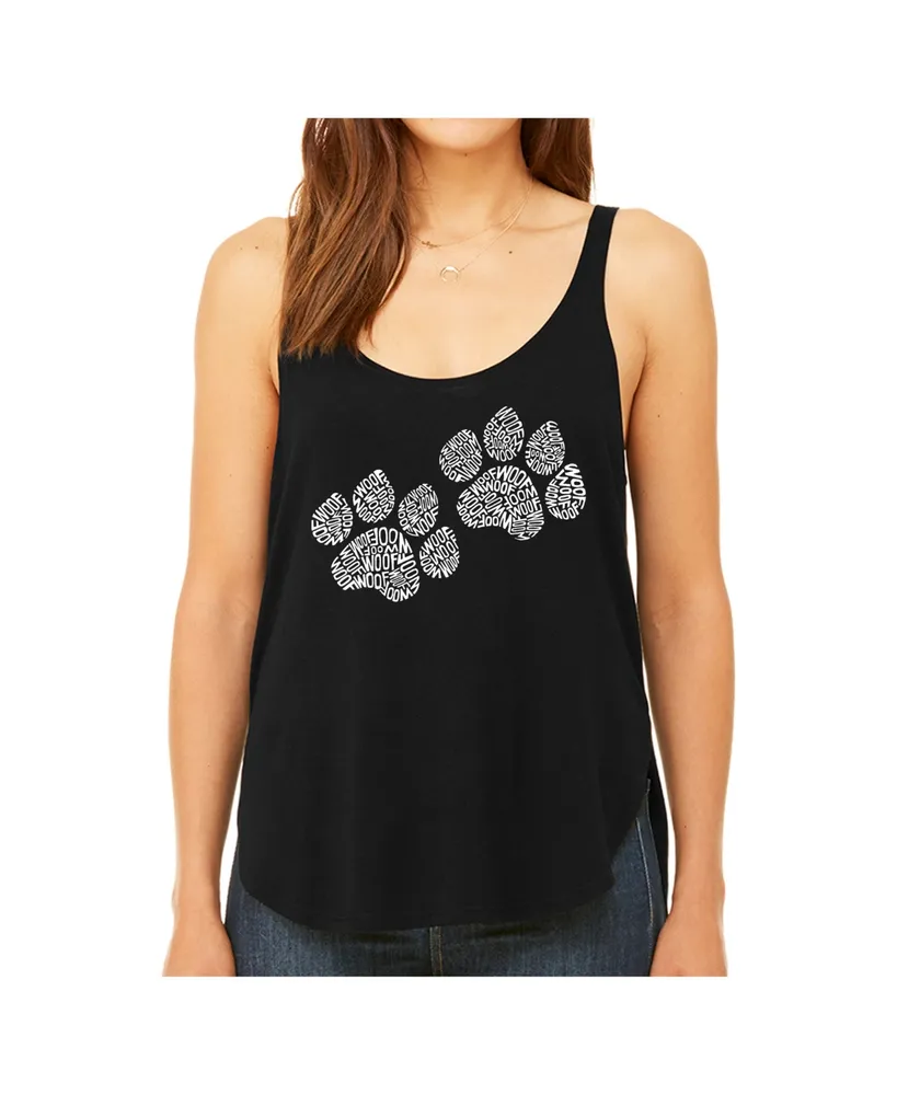 La Pop Art Women's Premium Word Flowy Tank Top- Woof Paw Prints