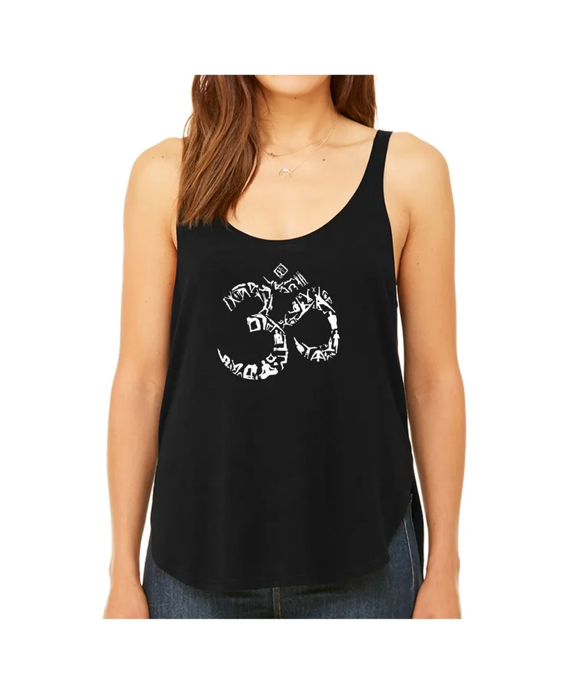 La Pop Art Women's Premium Word Flowy Tank Top- The Om Symbol Out Of Yoga Poses