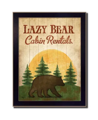 Trendy Decor 4U Lazy Bear By Mollie B., Printed Wall Art, Ready to hang, Black Frame, 14" x 18"