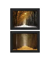 Trendy Decor 4U Golden Forest Path Collection By Martin Podt, Printed Wall Art, Ready to hang, Black Frame, 42" x 15"