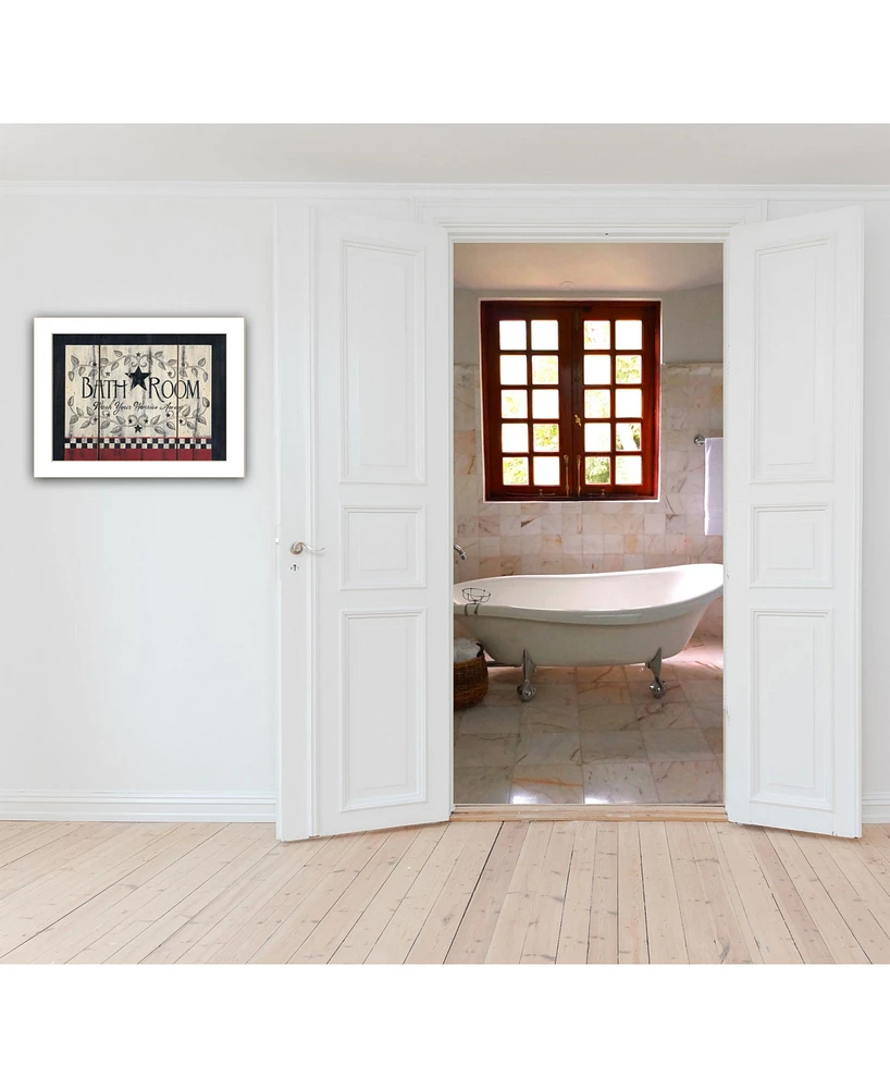 Trendy Decor 4U Bathroom by Linda Spivey, Ready to hang Framed Print, White Frame, 18" x 14"