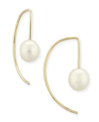 Pearl (6 mm) Drop Threader Earrings Set in 14k Gold