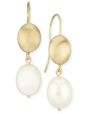Beaded Pearl (10 x 8 mm) Drop Earrings Set in 14k Yellow Gold