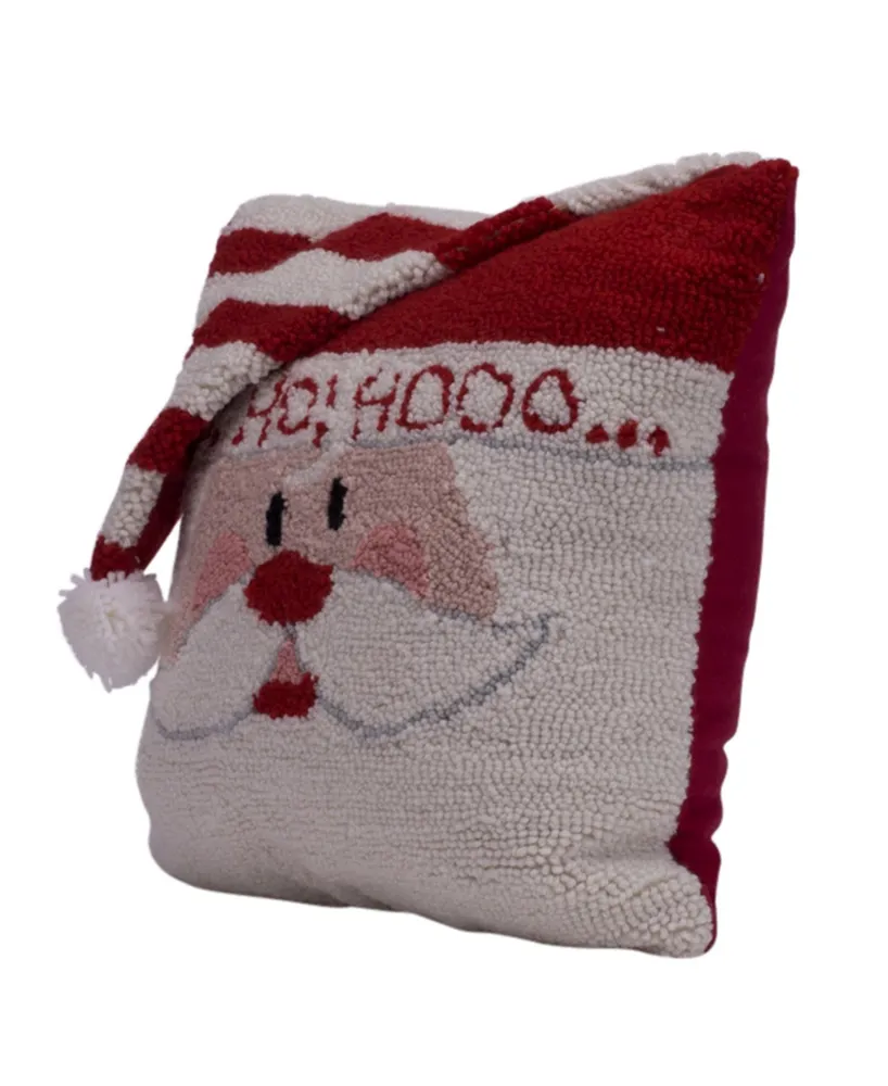 Glitzhome Hooked 3D Santa Decorative Pillow, 14" x 14"