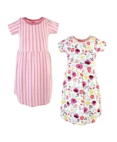 Touched by Nature Little Girls Youth Organic Cotton Short-Sleeve Dresses 2pk, Botanical, 6 Years