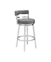 Madrid 26" Counter Height Swivel Gray Artificial leather and Brushed Stainless Steel Bar Stool