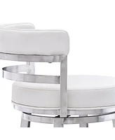 Madrid 26" Counter Height Swivel Gray Artificial leather and Brushed Stainless Steel Bar Stool