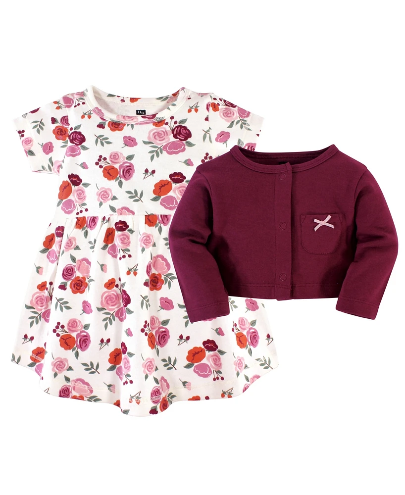 Hudson Baby Toddler Girls Hudson Cotton Dress and Cardigan 2pc Set, Fall Floral