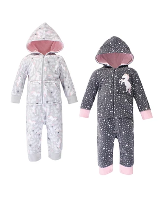 Hudson Baby Girls Fleece Jumpsuits, Coveralls, and Playsuits 2pk, Whimsical Unicorn