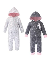 Hudson Baby Girls Fleece Jumpsuits, Coveralls, and Playsuits 2pk, Whimsical Unicorn