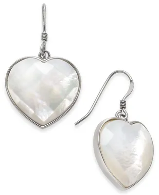 Mother-of-Pearl Heart Drop Earrings in Sterling Silver