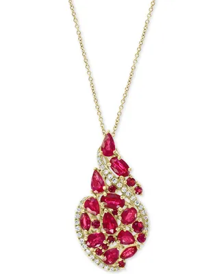 Effy Ruby (3-1/4 ct. t.w.) & Diamond (1/6 ct. t.w.) Swirl 18" Pendant Necklace in 14k Gold