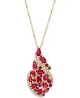 Effy Ruby (3-1/4 ct. t.w.) & Diamond (1/6 Swirl 18" Pendant Necklace 14k Gold