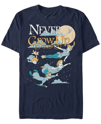 Disney Men's Peter Pan Group Shot Never Grow Up Night Portrait, Short Sleeve T-Shirt