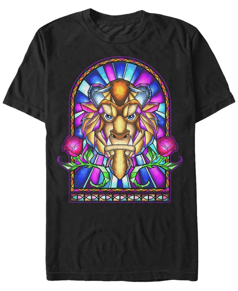 Disney Men's Beauty and the Beast Stained Glass Window, Short Sleeve T-Shirt