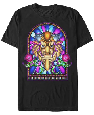 Disney Men's Beauty and the Beast Stained Glass Window, Short Sleeve T-Shirt
