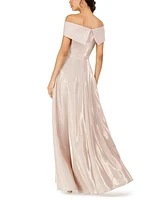 Xscape Women's Off-The-Shoulder Shimmer Wrap Style Gown