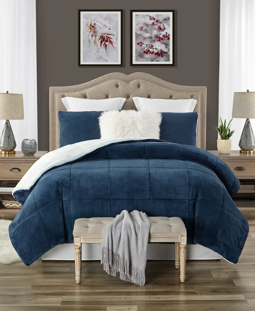 Plush Faux Fur and Sherpa Reversible Full/Queen Comforter Set