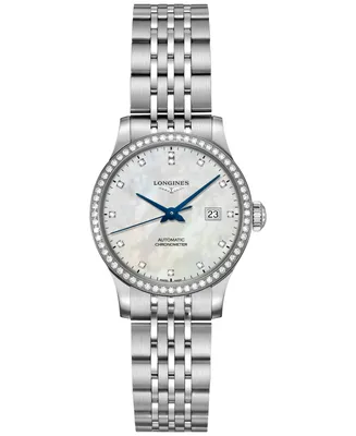Longines Women's Swiss Automatic Record Collection Diamond (1/2 ct. t.w.) Stainless Steel Bracelet Watch 30mm