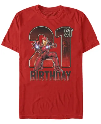 Fifth Sun Men's Marvel Iron Man 21st Birthday Action Pose Short Sleeve T-Shirt