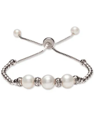 Cultured Freshwater Pearl (8mm & 4mm) Bolo Bracelet in Sterling Silver