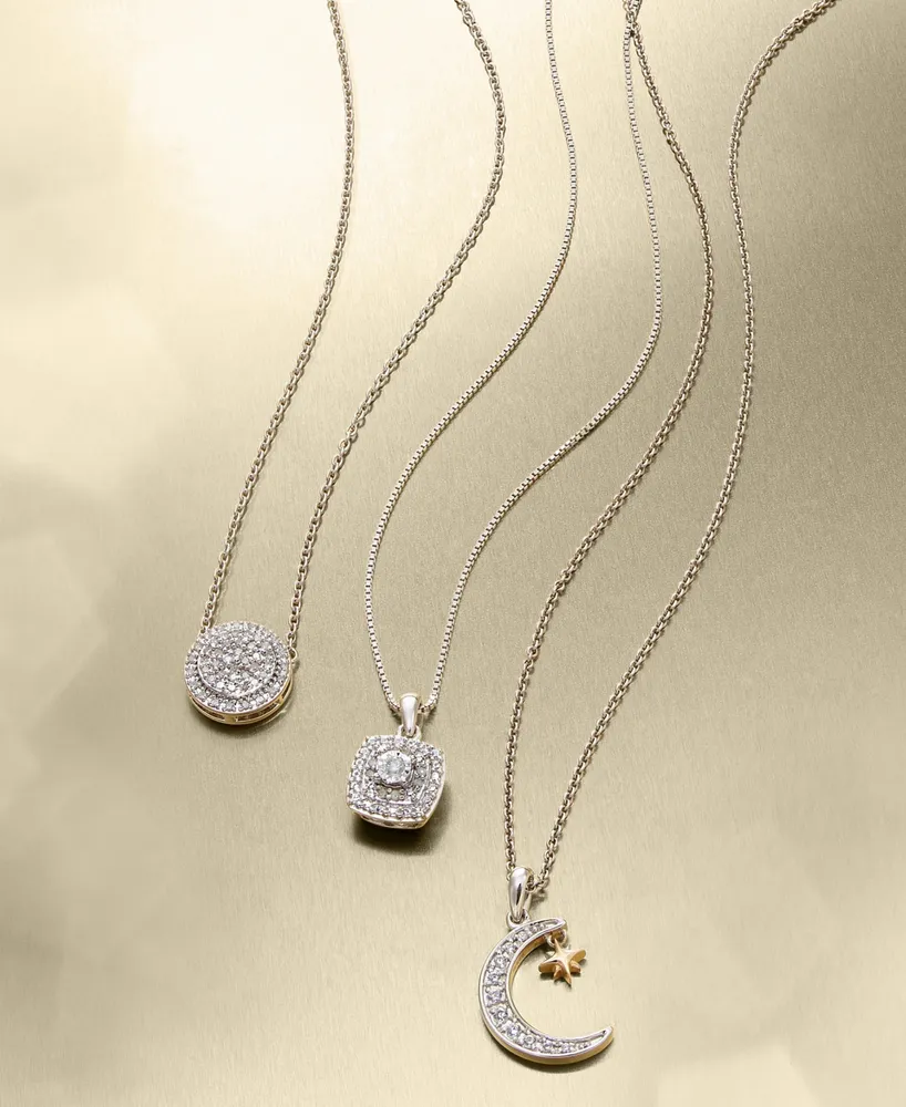 Diamond Crescent Moon & Star 20" Pendant Necklace (1/10 ct. t.w.) in Sterling Silver & 14k Gold-Plate