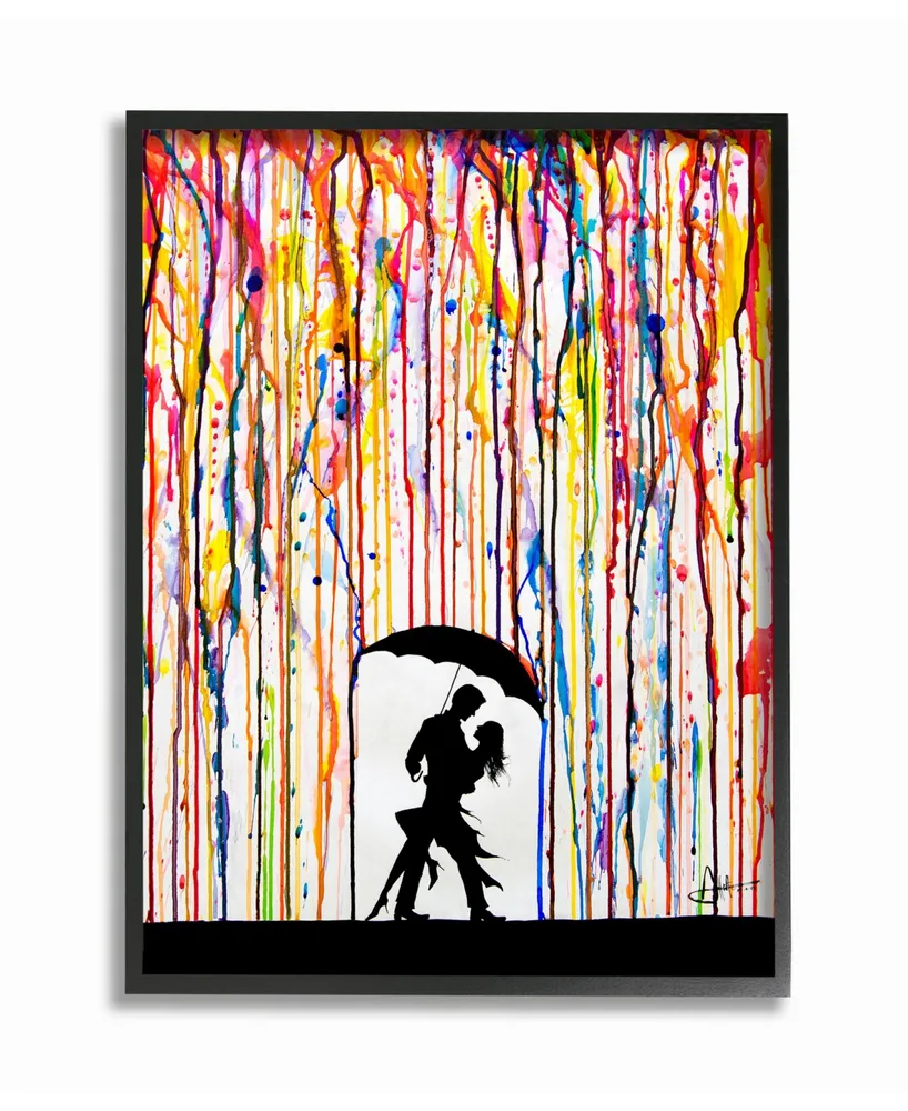 Stupell Industries Melting Colors Rainbow Rain Drops Umbrella Dancing Silhouette Framed Giclee Texturized Art, 16" L x 20" H