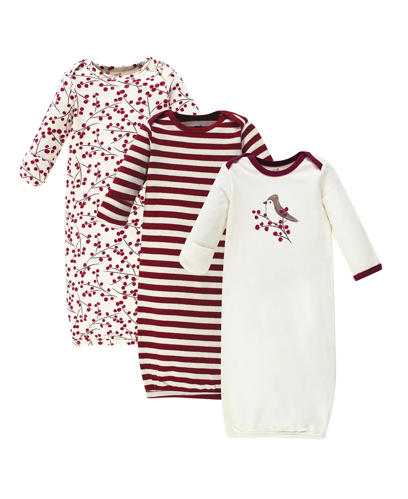 Touched by Nature Baby Girls Organic Cotton Long-Sleeve Gowns 3pk, Berry Branch, 0-6 Months