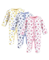 Luvable Friends Baby Girls Cotton Preemie Snap Sleep and Play 3pk, Floral, Preemie